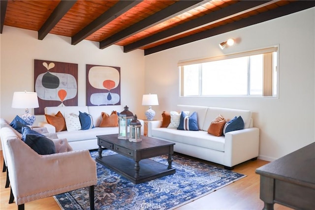 3844 W 181st St, Torrance, CA 90504 - living room with wooden ceiling, beam ceiling, wood finished floors, and baseboards