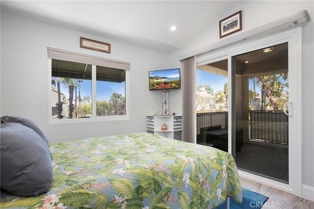 37 Fleurance St, Laguna Niguel, CA 92677 - bedroom with access to outside, wood finished floors, lofted ceiling, and recessed lighting