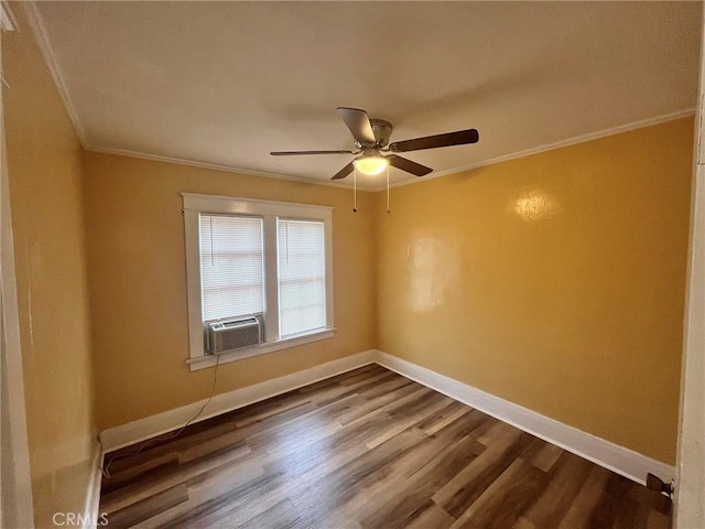 581 N Euclid Ave, Upland, CA 91786 - empty room with crown molding, cooling unit, dark wood finished floors, a ceiling fan, and baseboards