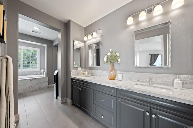 34056 Vandale Ct, Temecula, CA 92592 - bathroom with tile patterned flooring, double vanity, and a garden tub