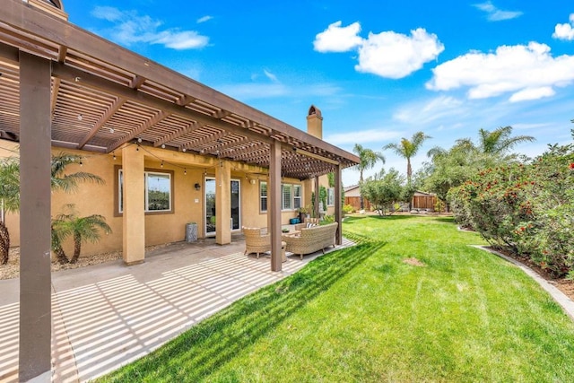 34056 Vandale Ct, Temecula, CA 92592 - view of yard with a pergola, an outdoor hangout area, and a patio