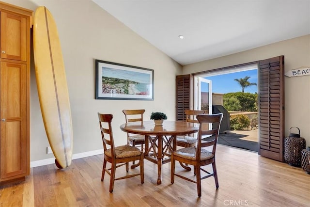 33441 N Spinnaker Dr N, Dana Point, CA 92629 - dining room with vaulted ceiling, light wood-type flooring, baseboards, and recessed lighting