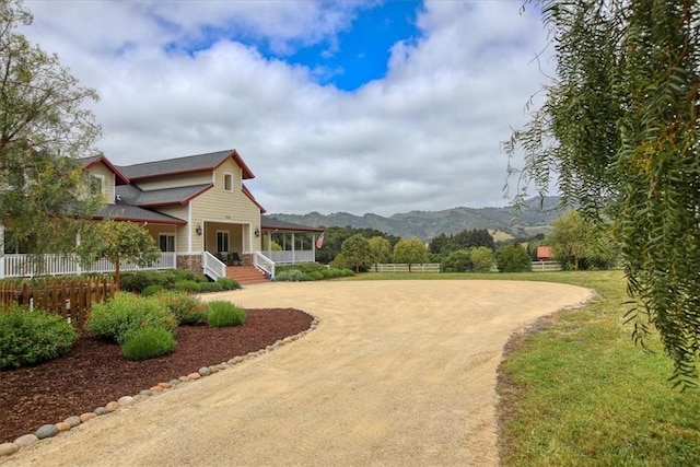 7550 Mary Hall Rd, Arroyo Grande, CA 93420 - view of property's community featuring curved driveway, a mountain view, and fence