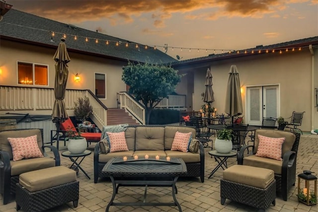 7550 Mary Hall Rd, Arroyo Grande, CA 93420 - patio terrace at dusk featuring outdoor lounge area and stairway