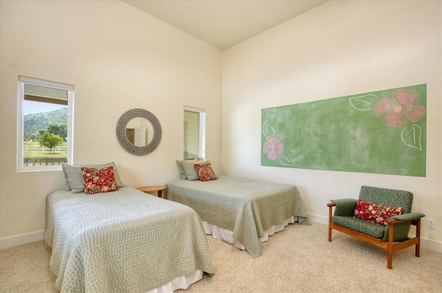 7550 Mary Hall Rd, Arroyo Grande, CA 93420 - bedroom featuring carpet flooring, high vaulted ceiling, and baseboards