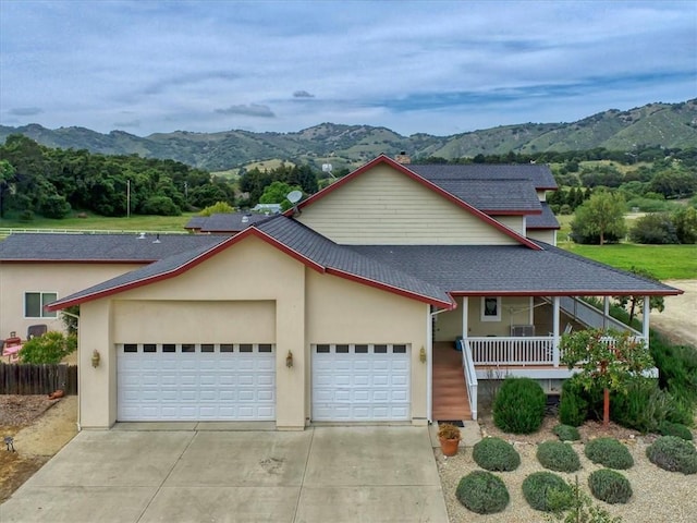 7550 Mary Hall Rd, Arroyo Grande, CA 93420 - view of front of property with a mountain view, roof with shingles, concrete driveway, and a garage