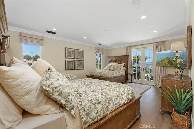 35 Shoreline Dr, Dana Point, CA 92629 - bedroom with access to outside, french doors, multiple windows, recessed lighting, and wood finished floors