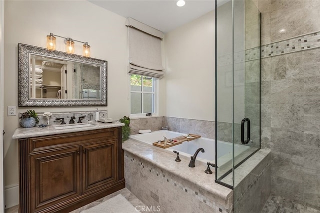 35 Shoreline Dr, Dana Point, CA 92629 - bathroom featuring vanity, a shower stall, and a garden tub