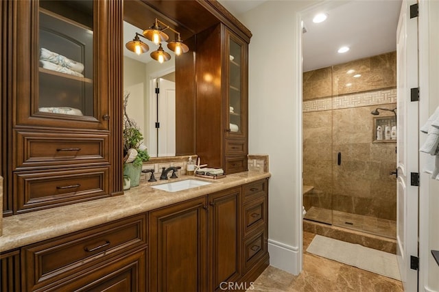 35 Shoreline Dr, Dana Point, CA 92629 - bathroom with vanity, a shower stall, and recessed lighting