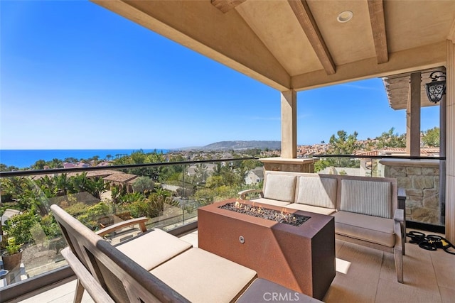 35 Shoreline Dr, Dana Point, CA 92629 - view of patio featuring an outdoor living space with a fire pit and a mountain view