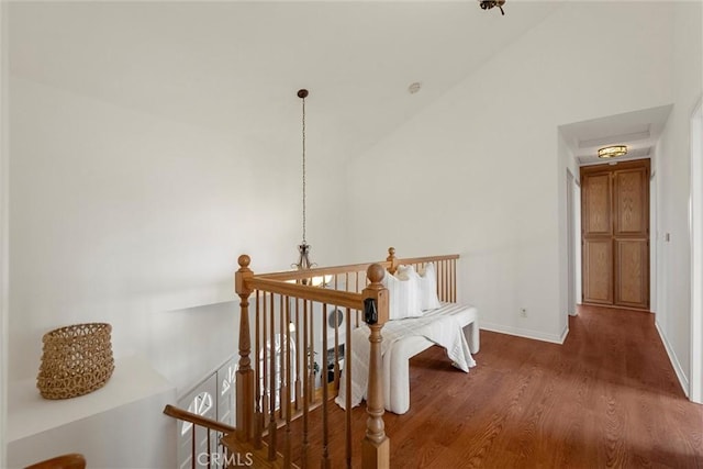 2405 Marshallfield Ln Unit B, Redondo Beach, CA 90278 - hall with an upstairs landing, wood finished floors, baseboards, and high vaulted ceiling