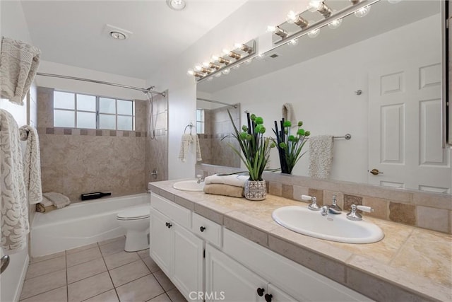 2405 Marshallfield Ln Unit B, Redondo Beach, CA 90278 - full bathroom featuring bathtub / shower combination, tile patterned floors, toilet, and double vanity