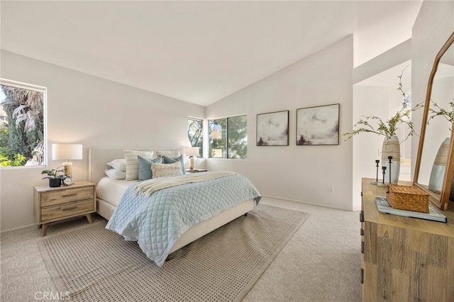 13639 Meadow Crest Dr, Chino Hills, CA 91709 - bedroom with lofted ceiling, light carpet, and baseboards
