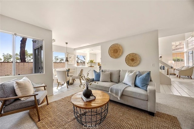 13639 Meadow Crest Dr, Chino Hills, CA 91709 - carpeted living room with tile patterned floors