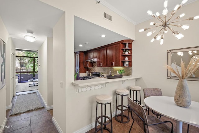 500 E Del Mar Blvd Unit 24, Pasadena, CA 91101 - kitchen featuring stainless steel electric range, tasteful backsplash, tile patterned flooring, light countertops, and ornamental molding