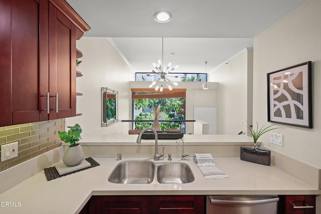 500 E Del Mar Blvd Unit 24, Pasadena, CA 91101 - kitchen with a sink, dark brown cabinets, dishwasher, light countertops, and crown molding