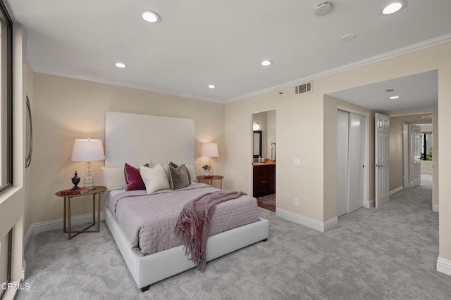 500 E Del Mar Blvd Unit 24, Pasadena, CA 91101 - carpeted bedroom with recessed lighting, baseboards, crown molding, and ensuite bathroom