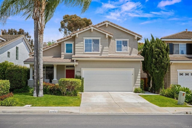7794 Paseo La Jolla, Carlsbad, CA 92009 - traditional home with an attached garage, a tile roof, concrete driveway, and covered porch
