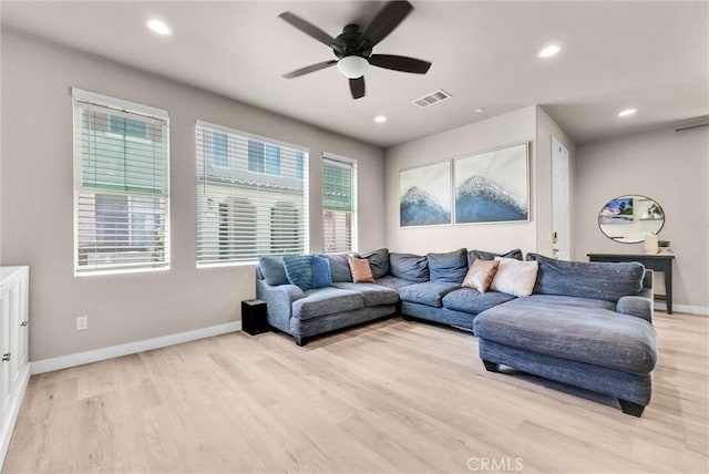 1952 Hazel Olson Ln, Colton, CA 92324 - living room with a ceiling fan, baseboards, light wood-style flooring, and recessed lighting