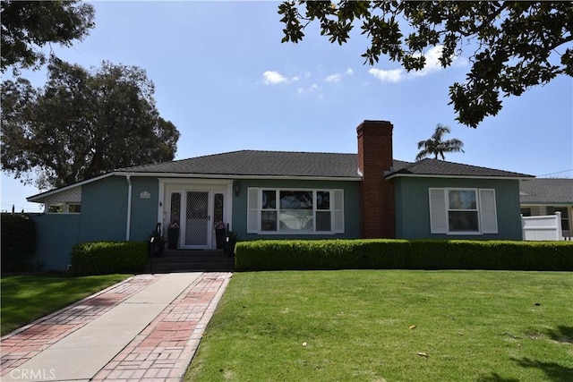 5422 E Harvey Way, Long Beach, CA 90808 - ranch-style home featuring a front yard, a chimney, and stucco siding