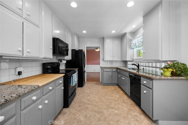 5422 E Harvey Way, Long Beach, CA 90808 - kitchen featuring black appliances, recessed lighting, gray cabinets, tasteful backsplash, and a sink