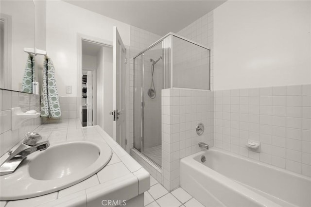 5422 E Harvey Way, Long Beach, CA 90808 - full bathroom with a stall shower, a bath, vanity, and tile patterned floors