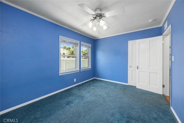 5422 E Harvey Way, Long Beach, CA 90808 - unfurnished bedroom with carpet floors, crown molding, baseboards, and a ceiling fan