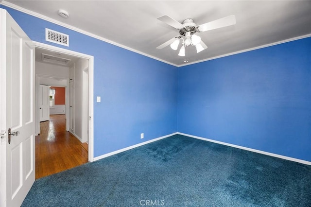 5422 E Harvey Way, Long Beach, CA 90808 - carpeted spare room featuring a smoke detector, baseboards, ornamental molding, and ceiling fan