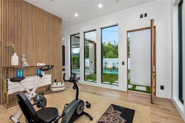5132 Lindley Ave, Encino, CA 91316 - exercise area featuring wood finished floors and recessed lighting
