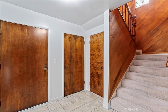 300 Pioneer Rd, Lake Arrowhead, CA 92352 - entryway with stairway, light tile patterned floors, and baseboards