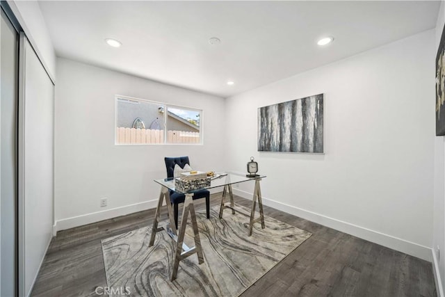 22713 Islamare, Lake Forest, CA 92630 - office featuring baseboards, wood finished floors, and recessed lighting