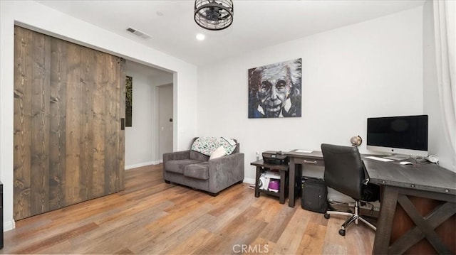 office area featuring wood finished floors, baseboards, and recessed lighting