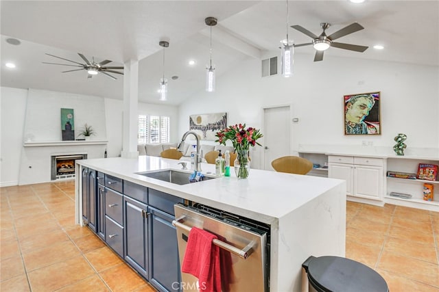 1123 E El Cid E, El Cid, Palm Springs, CA 92262 - kitchen featuring a ceiling fan, dishwasher, a sink, open floor plan, and recessed lighting