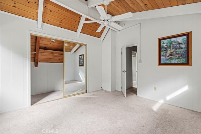 1513 Bernina Dr, Pine Mountain Club, CA 93222 - unfurnished bedroom featuring wooden ceiling, carpet flooring, ceiling fan, and wooden walls