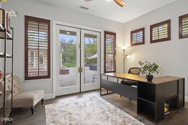 181 Via Sandra, Newbury Park, CA 91320 - office area with french doors, healthy amount of natural light, and a ceiling fan