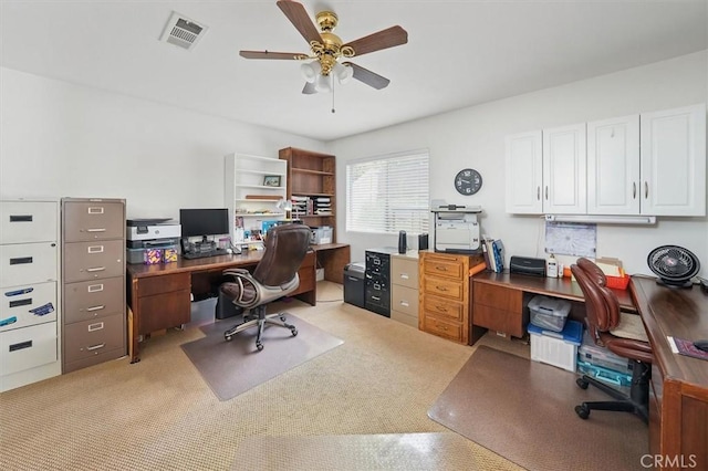 28652 Deer Springs Dr, Saugus, CA 91390 - home office with a ceiling fan and light carpet