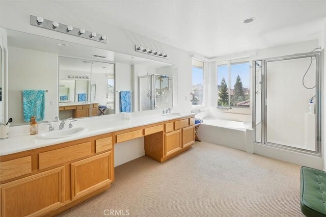 28652 Deer Springs Dr, Saugus, CA 91390 - full bath with a shower stall, a garden tub, carpet, and double vanity
