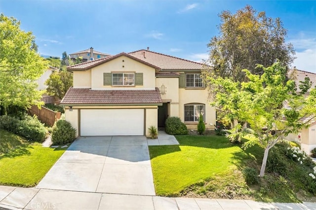 28652 Deer Springs Dr, Saugus, CA 91390 - view of front of property featuring stucco siding, concrete driveway, a tiled roof, and an attached garage