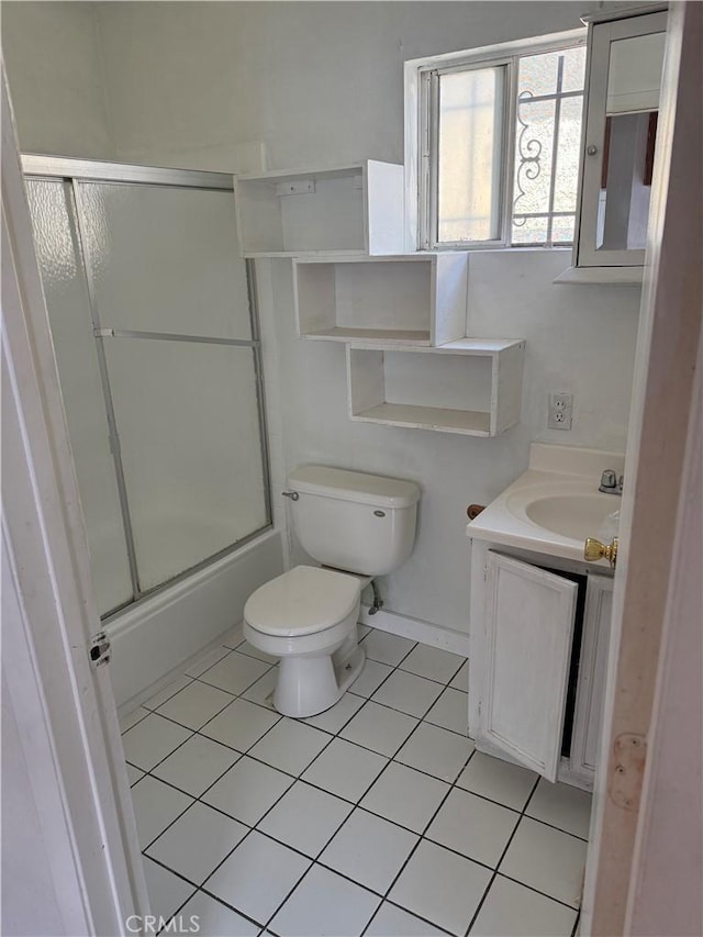 8711 Beach St, Los Angeles, CA 90002 - bathroom with tile patterned flooring, toilet, vanity, and enclosed tub / shower combo