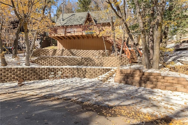 32903 Canyon Dr, Green Valley Lake, CA 92341 - view of home's exterior featuring a wooden deck and stairway