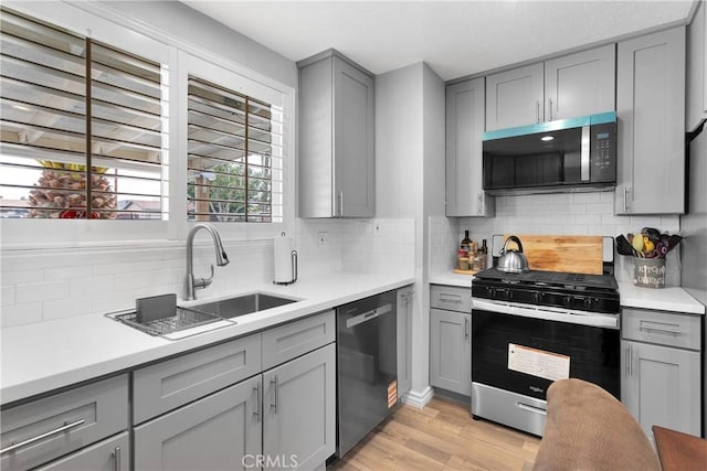 15074 Willow St, Hesperia, CA 92345 - kitchen featuring gray cabinets, stainless steel appliances, and a sink