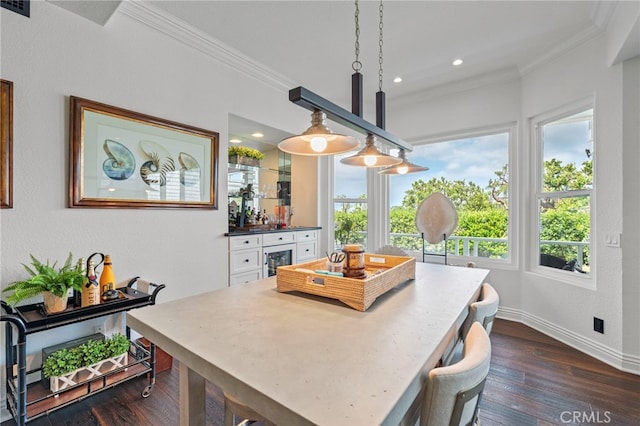 45 Northampton Ct, Newport Beach, CA 92660 - dining area with ornamental molding, dark wood-style floors, plenty of natural light, baseboards, and recessed lighting
