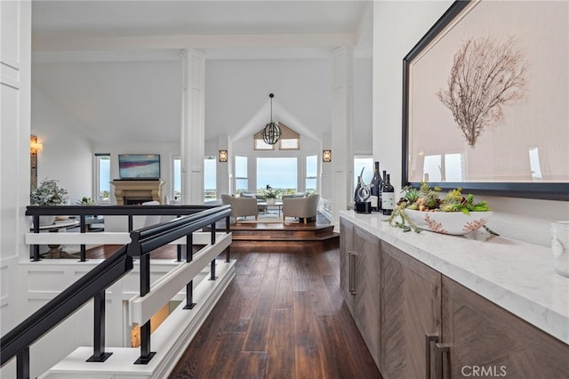 45 Northampton Ct, Newport Beach, CA 92660 - corridor featuring dark wood-style floors and lofted ceiling