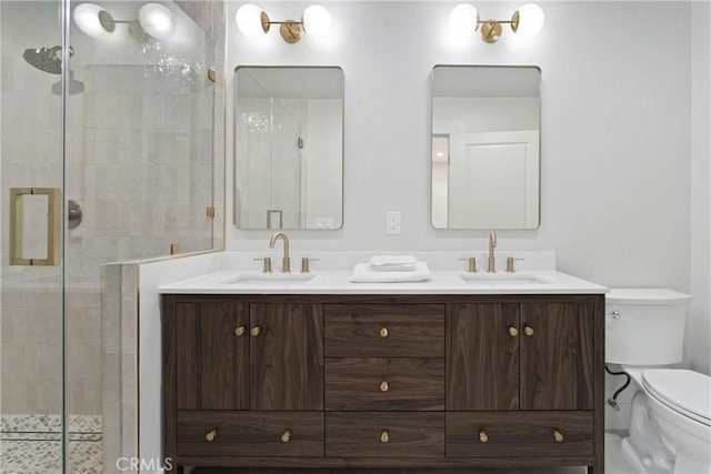 420 W Bennett Ave, Glendora, CA 91741 - bathroom featuring toilet, double vanity, and tiled shower