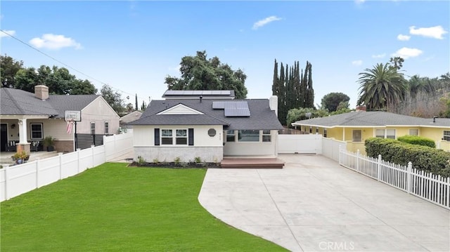 420 W Bennett Ave, Glendora, CA 91741 - view of front facade featuring driveway, solar panels, a patio, roof with shingles, and a deck