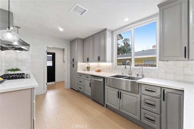 420 W Bennett Ave, Glendora, CA 91741 - kitchen with stainless steel appliances, gray cabinetry, a sink, tasteful backsplash, and recessed lighting