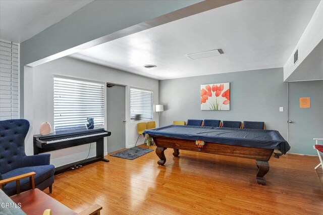playroom featuring billiards and wood finished floors