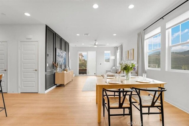 10243 Graphite St, Spring Valley, CA 91977 - dining room with light wood-style floors, recessed lighting, ceiling fan, and baseboards