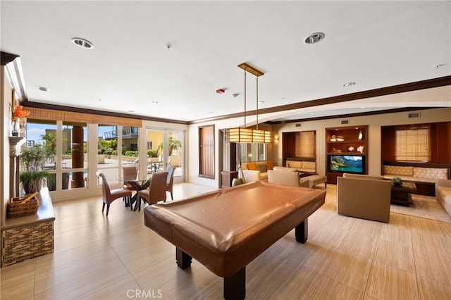 1400 E Ocean Blvd Unit 1201, Long Beach, CA 90802 - recreation room with billiards table, ornamental molding, and recessed lighting