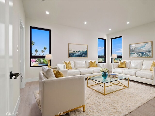 3810 Locke Ave, Los Angeles, CA 90032 - living area featuring recessed lighting, plenty of natural light, light wood finished floors, and baseboards